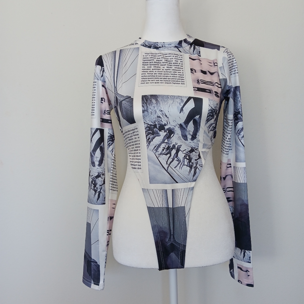 acubi patchwork newspaper bodysuit
